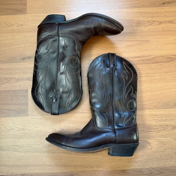 Men\'s Vintage 90\'s Laredo Dark Brown Leather Western Cowboy Boots Sz 9.5 USA